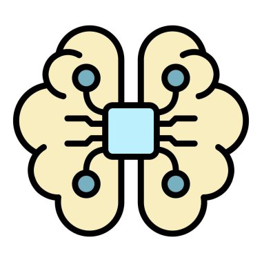 Ai beyin simgesi renk ana hatları vektörü