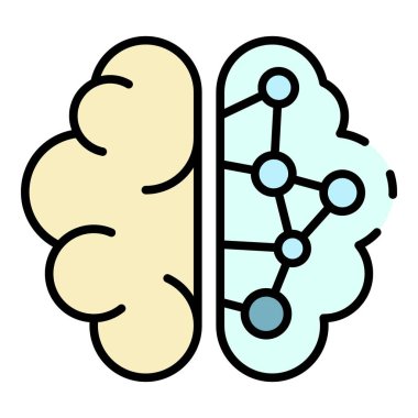 Cyborg beyin simgesi renk ana hatları vektörü