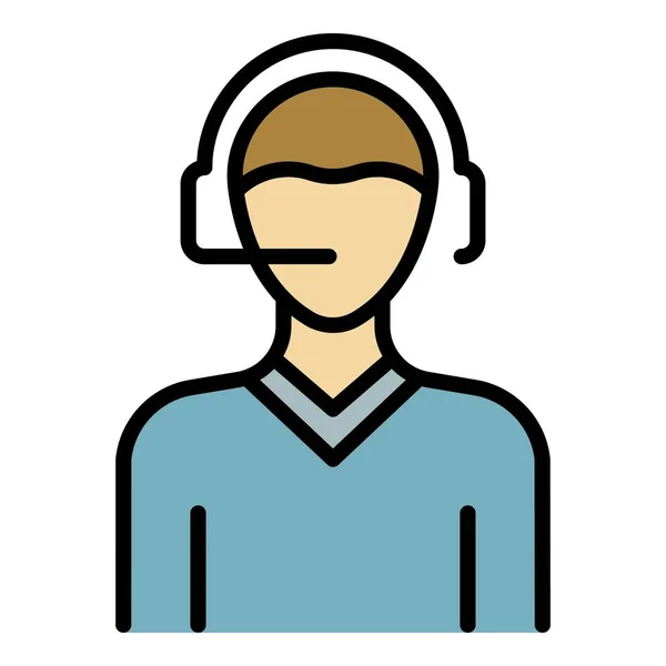 Man headset call center cicon color outline vector — Vetor de Stock