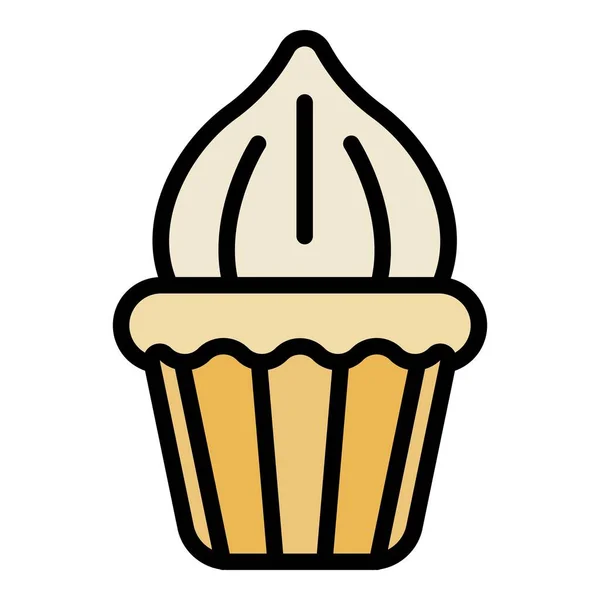 Cupcake Baiser Symbol Farbe Umrissvektor — Stockvektor