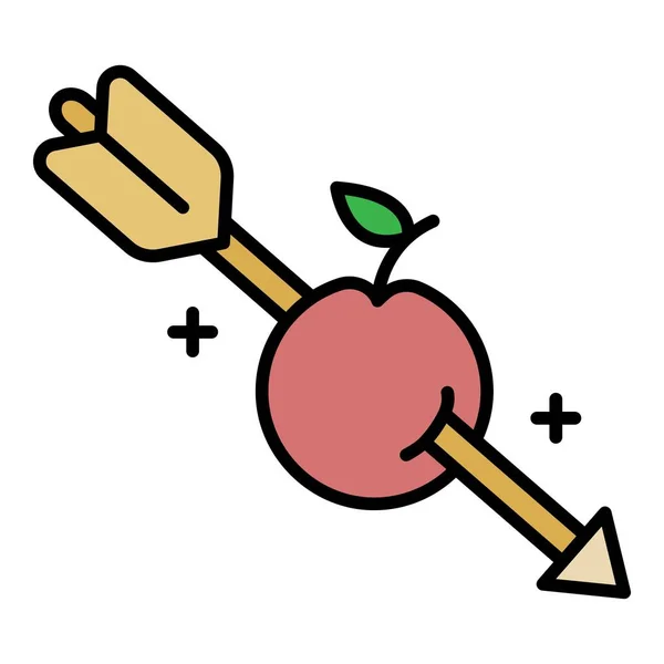 Flecha a través de manzana icono color contorno vector — Archivo Imágenes Vectoriales