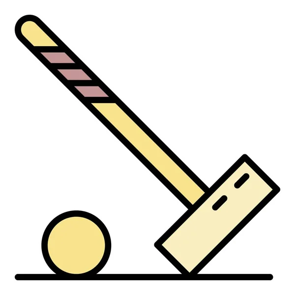 Tokmak kriket topu simgesi renk ana hatları vektörü — Stok Vektör