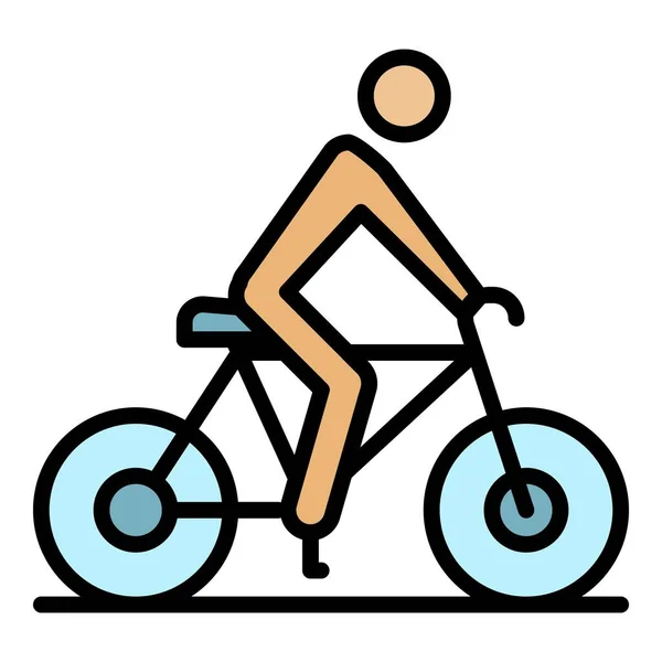 骑自行车的人图标颜色轮廓矢量 — 图库矢量图片