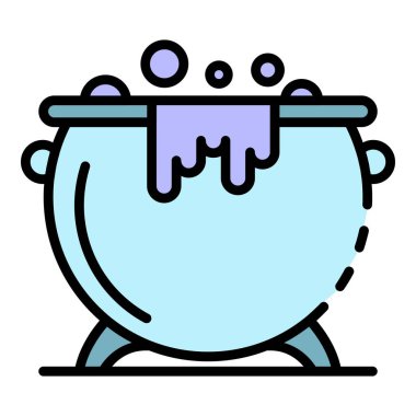 Sihirli kazan simgesi renk ana hatları vektörü