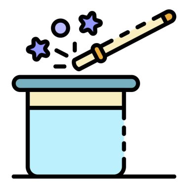 Sihirli bant şapka simgesi renk ana hatları vektörü