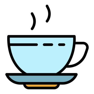 Sıcak kahve fincanı simgesi renk ana hatları vektörü