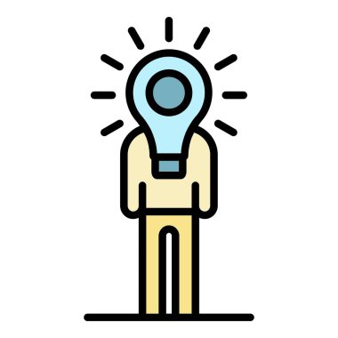 İnsan fikri ampul simgesi renk ana hatları vektörü