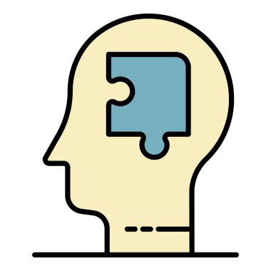 Bulmaca Zihin Adamı simgesi renk ana hatları vektörü