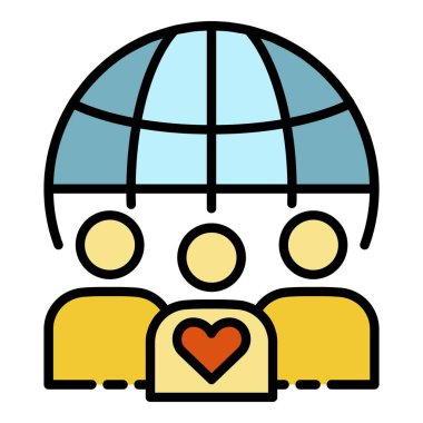 Küresel insanlar yardım simgesi renk ana hatları vektörü