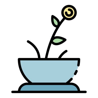 Çiçek evi saksı simgesi renk ana hatları vektörü