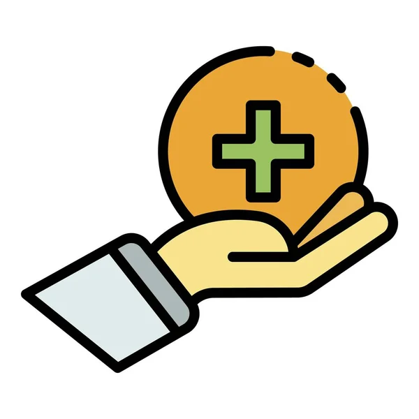 Medical cross on the palm icon color outline vector — Stock Vector