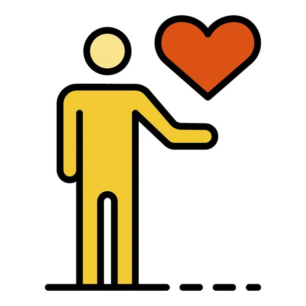 Mann behält Herz-Symbol Farbe Umrissvektor — Stockvektor