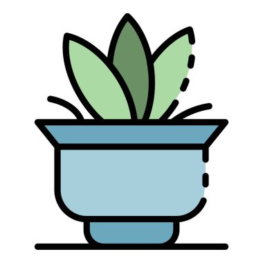 Büyük yapraklı ev bitkisi renk ana hatları vektörü