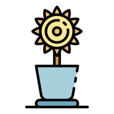 Şirin saksı simgesi renk ana hatları vektörü