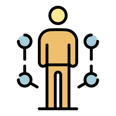 İnsan ve moleküller simge renk ana hatları vektörü