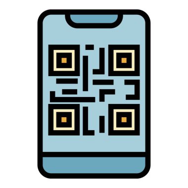 Akıllı telefon simgesi renk ana hatları vektöründeki QR kodu