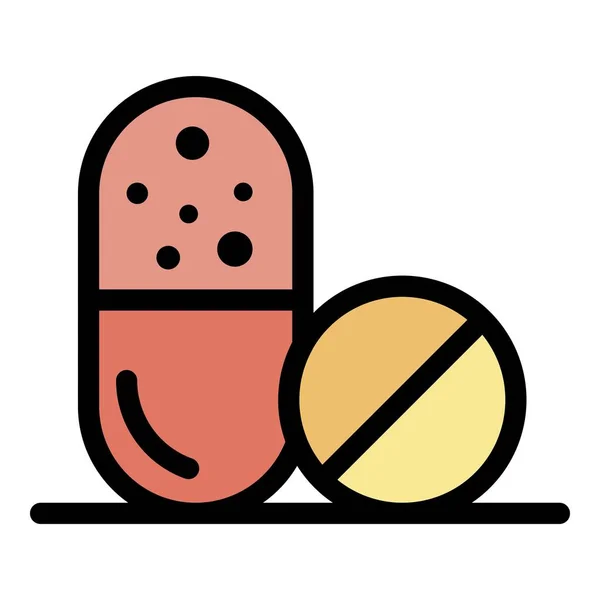Kapsel und klassisches Pille-Symbol Farbumrissvektor — Stockvektor