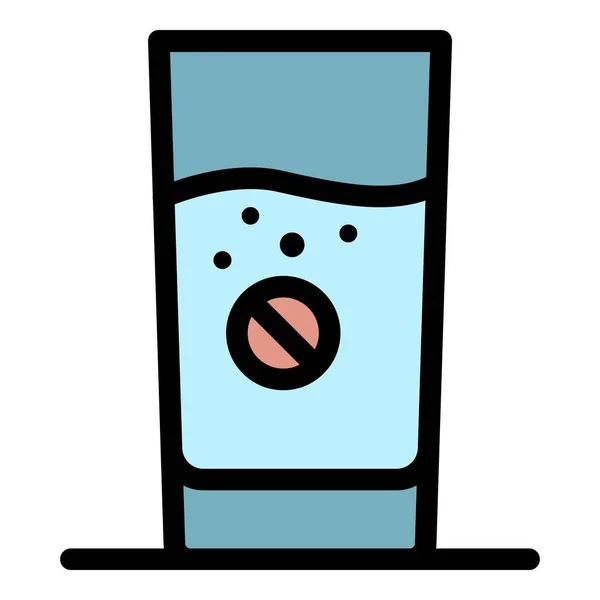Аспирин в стакане цвета иконки воды вектор контура — стоковый вектор