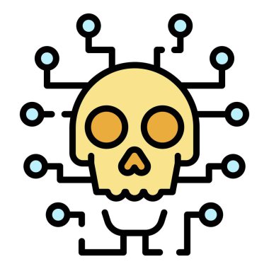 Siber hacker saldırısı simgesi renk ana hatları vektörü