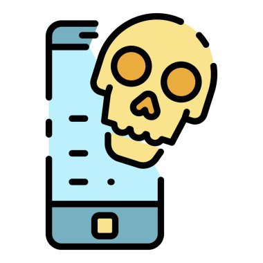 Mobil siber saldırı simgesi renk ana hatları vektörü