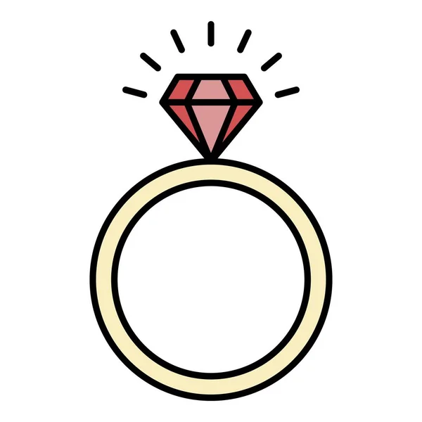 Swarovski κρύσταλλο δαχτυλίδι εικονίδιο χρώμα περίγραμμα διάνυσμα — Διανυσματικό Αρχείο