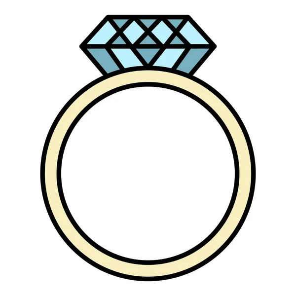 Prsten s obrovskou diamantovou ikonou barvy obrysu vektoru — Stockový vektor