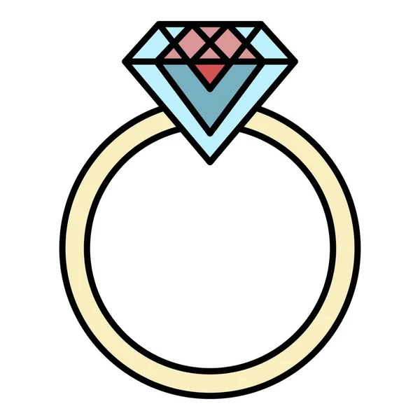 Emerald δαχτυλίδι γάμου εικονίδιο χρώμα περίγραμμα διάνυσμα — Διανυσματικό Αρχείο