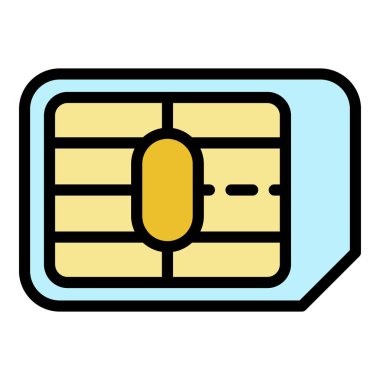 Mikro sim kart simgesi renk ana hatları vektörü