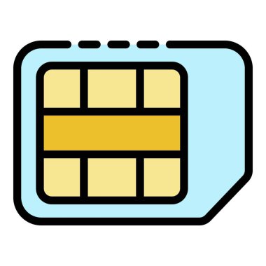 Mini sim kart simgesi renk ana hatları vektörü