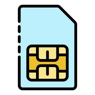 Klasik sim kart simgesi renk ana hatları vektörü