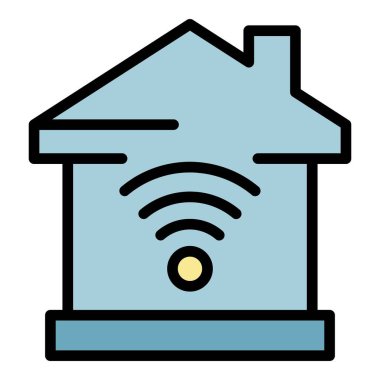Akıllı ev Wi-Fi simgesi renk ana hatları vektörü