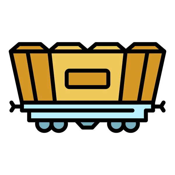Nákladní železniční vůz ikona barva obrysu vektor — Stockový vektor