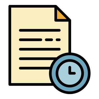 Saat ve belge simgesi renk ana hatları vektörü