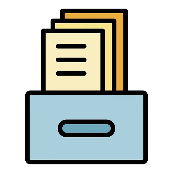 Caja de archivo con documentos icono color contorno vector — Vector de stock