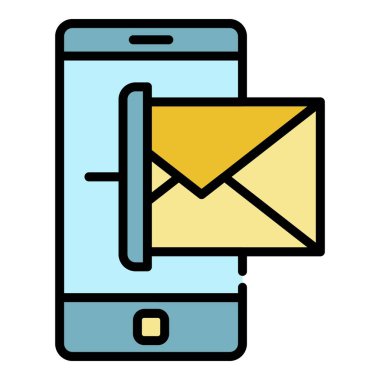 Akıllı telefon ve ileti simgesi renk ana hatları vektörü