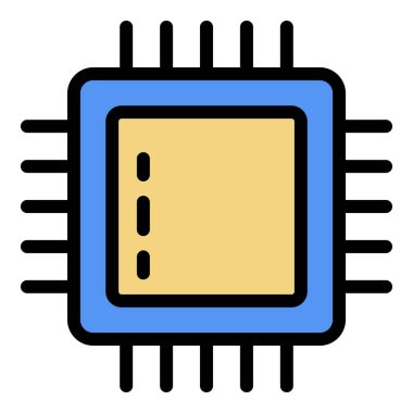 Bilgisayar işlemcisi simgesi renk ana hatları vektörü