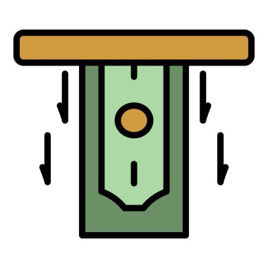 ATM para banknotu simge rengi ana hatları vektörü