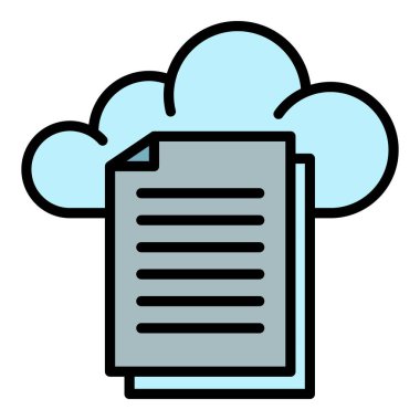 Dosyalar ve bulut depolama simgesi renk ana hatları vektörü