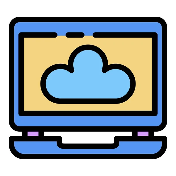 Ordinateur portable et icône nuage couleur contour vecteur — Image vectorielle