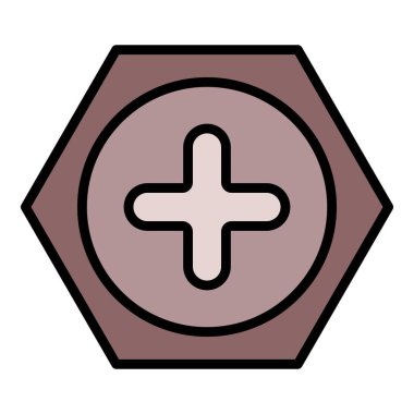 Altıgen vida üst simge renk ana hatları vektörü