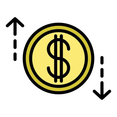 Çemberdeki dolar ve ok simgesi renk çizgisi vektörü