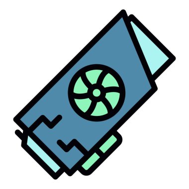 Grafiksel video kartı simgesi renk ana hatları vektörü