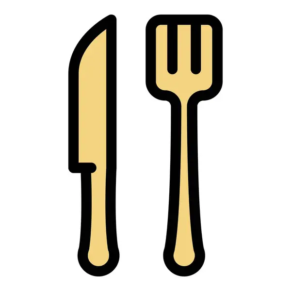 Couteau et fourchette icône couleur contour vecteur — Image vectorielle