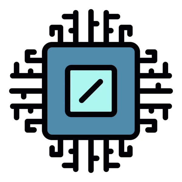 Computer processor pictogram kleur overzicht vector — Stockvector