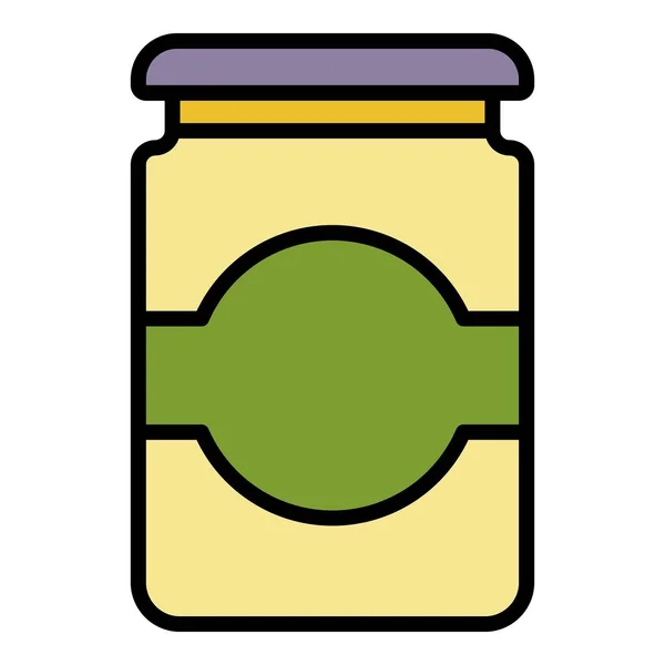 Vettore del contorno del colore dell'icona del vaso di marmellata carino — Vettoriale Stock