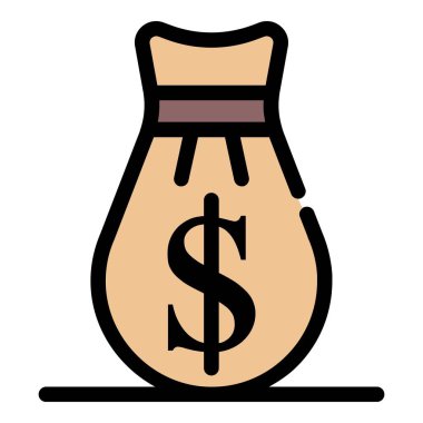 Para çantası simgesi renk ana hatları vektörü