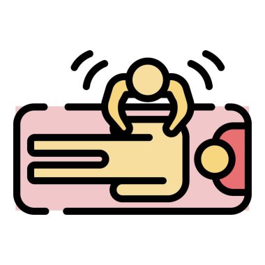 Vücut masajı üst görünüm simgesi renk ana hatları vektörü