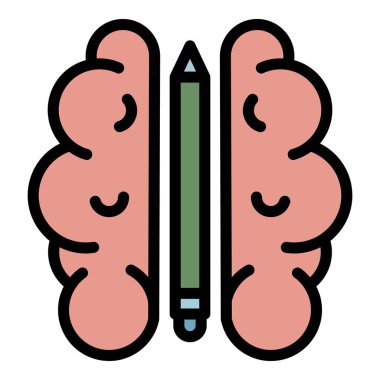 Fikir kalemi beyin simgesi renk ana hatları vektörü