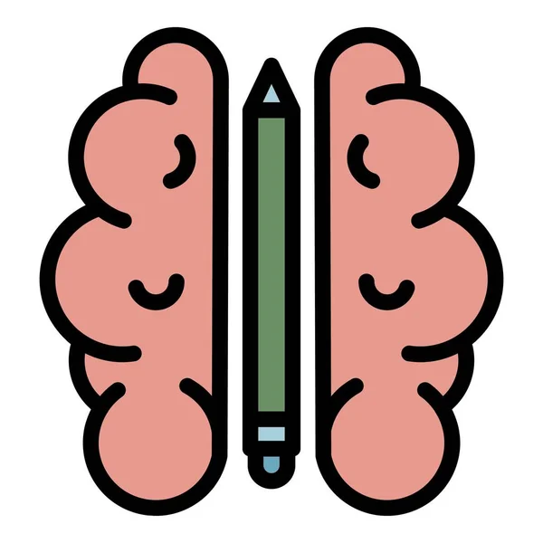 アイデアペン脳アイコンカラーアウトラインベクトル — ストックベクタ