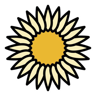 Ayçiçeği kabartma simgesi renk ana hatları vektörü